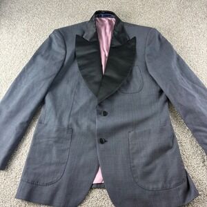 Mens Custom Made InStitchu Gray Blazer Shawl Lapel Tuxedo Jacket Formal Cocktail